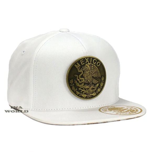 Mexican Hat Mexico Metallic Brass Eagle Logo Snapback Flat Bill Baseball Cap - Picture 4 of 8